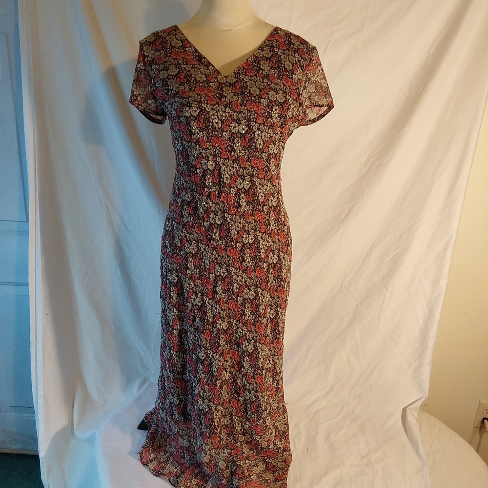 Eva Blue Floral V Neck Dress Size 10